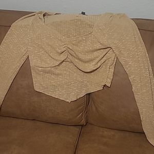 Tan cutoff long sleeve soft shiry